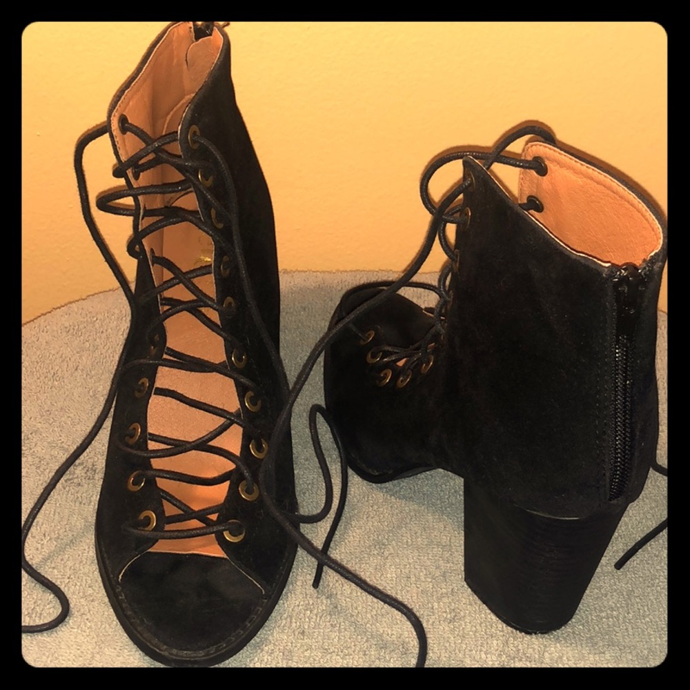 Black Suede lace-up Heels